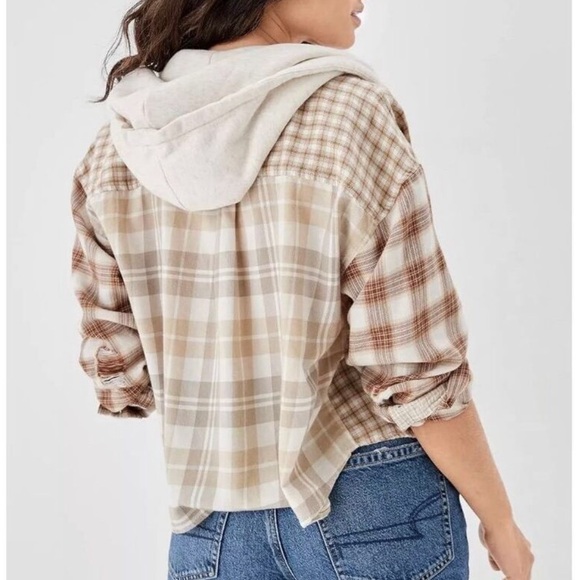 American Eagle Outfitters Tops - AE - Patchwork Plaid Hood Flannel